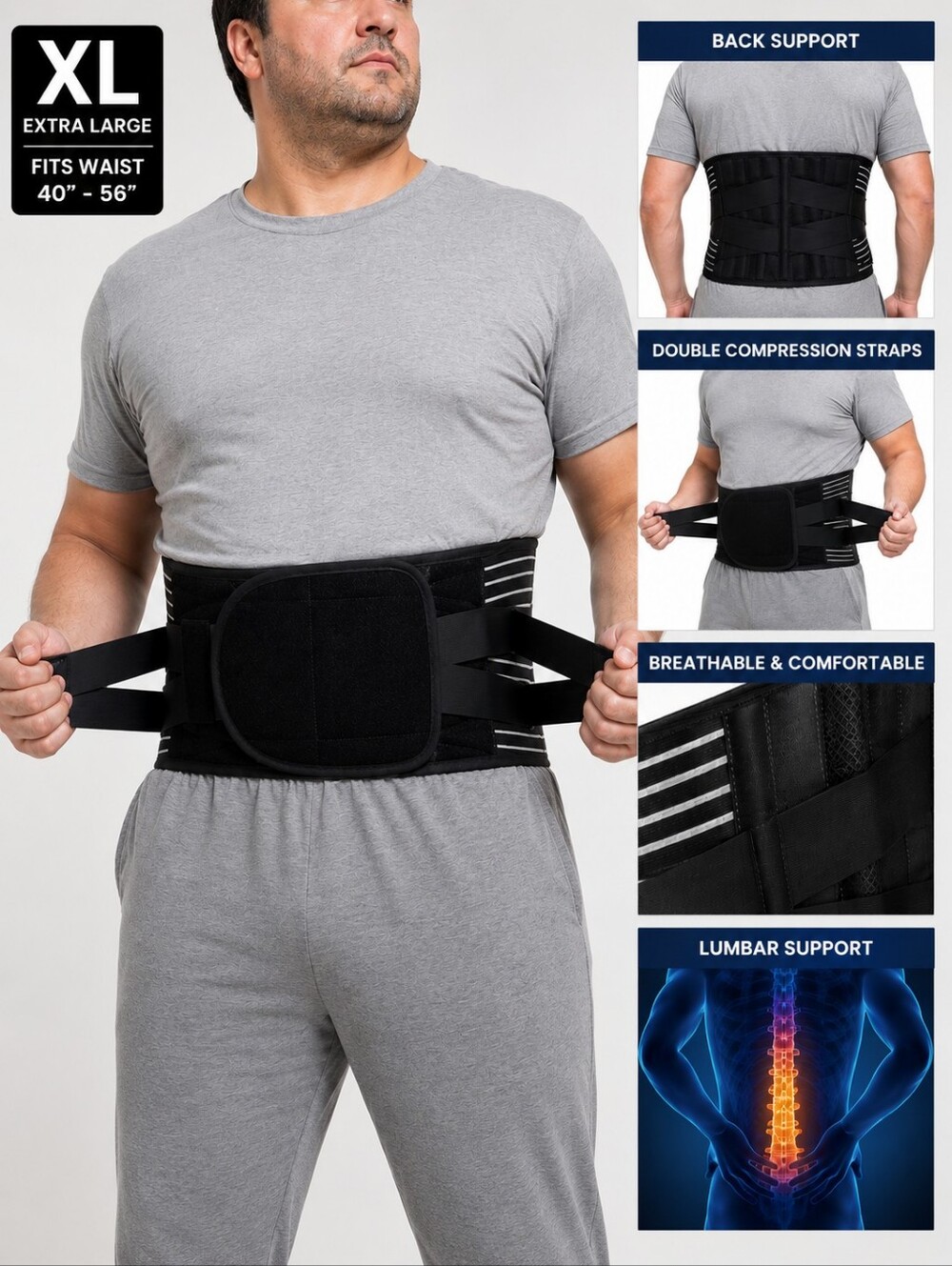 🖤 Black Lumbar Support Back Brace / Waist Trainer – XL 🖤